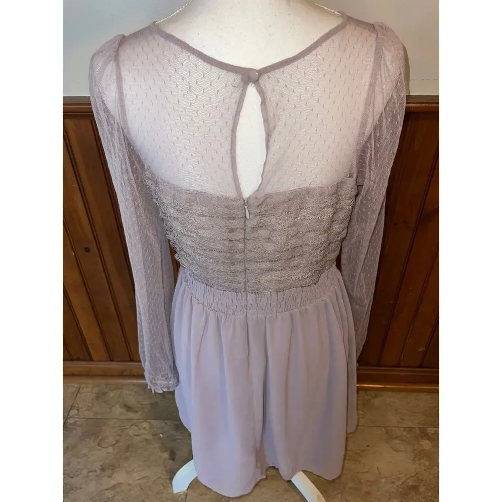 Womens Free People Sheer Lace‎ Lavender Mini Dress Keyhole Size 10